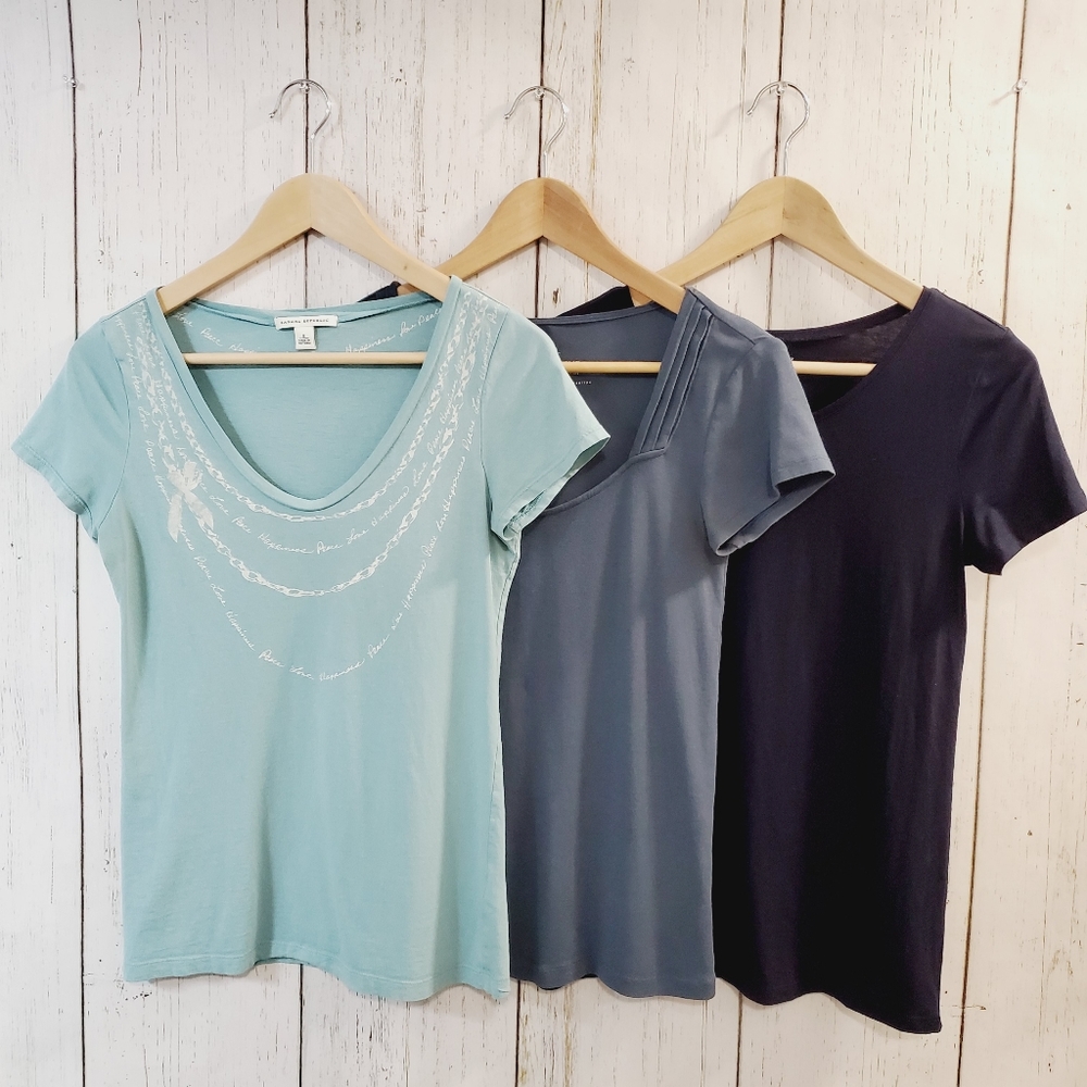 Lot of 3 Blue Cotton Short Sleeve Tees Size S